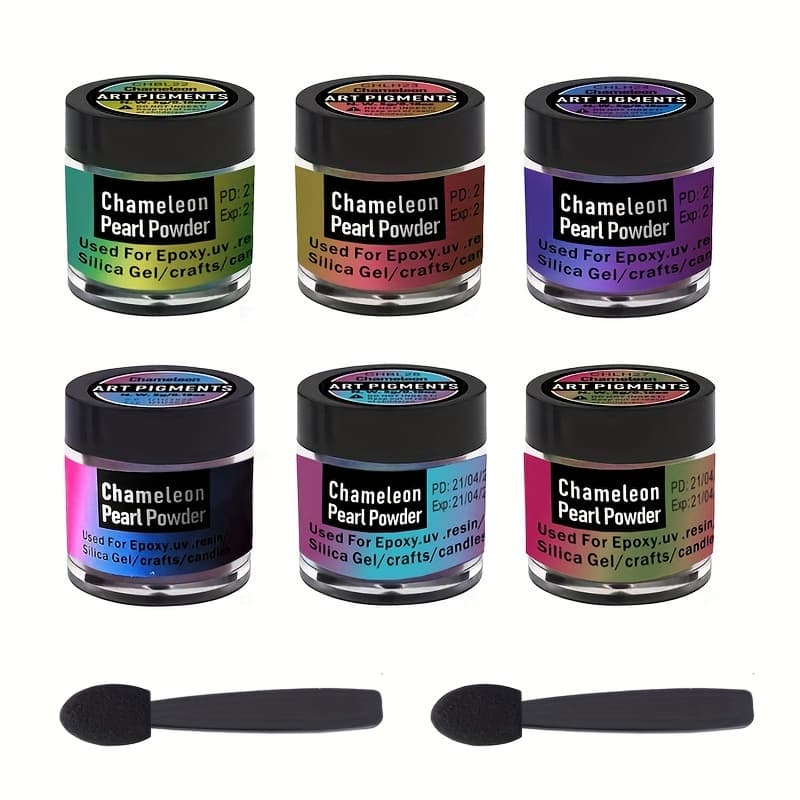 TEMU Vibrant 6-color Chameleon Powder Set - 5g Each, Dust-free And For Crafts, Resin Art And Mold Coloring