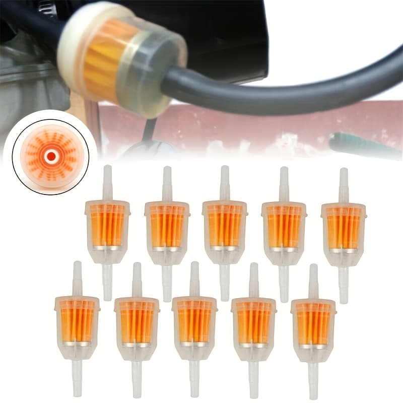 TEMU Set Of 10 Large Fuel Filters Featuring Magnets, Suitable For Motorcycles, , And Small Engines - In 1/4" Or 5/16" Sizes, Made With A Sturdy Plastic Casing And Dense Pleated Paper (orange).