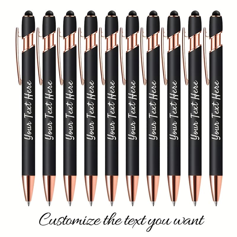 TEMU 10pcs Custom Engraved Metal Ballpoint Pens - Smooth Black Ink Writing Personalized For Use Thanksgiving Halloween Christmas Gift