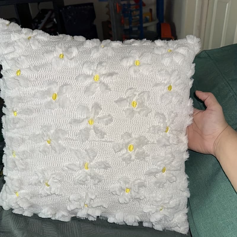 TEMU A Set Of 2 Spring/summer Pillow Covers, 18x18 Inches, Farmhouse Decor With Yellow Center Daisy Flowers, Soft Plush Faux Jacquard Throw Pillows For Bedroom, Sofa, And Holiday Spring/ Decoration