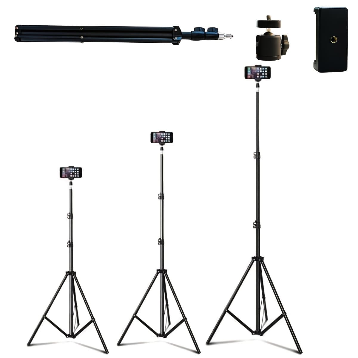 TEMU 63-inch With Foldable Metal Tripod &, Phone Holder Clip, 160.02 Cm Multifunctional Iron Tripod, Phone And Camera Tripod, Universal Triangular Metal Iron Stand