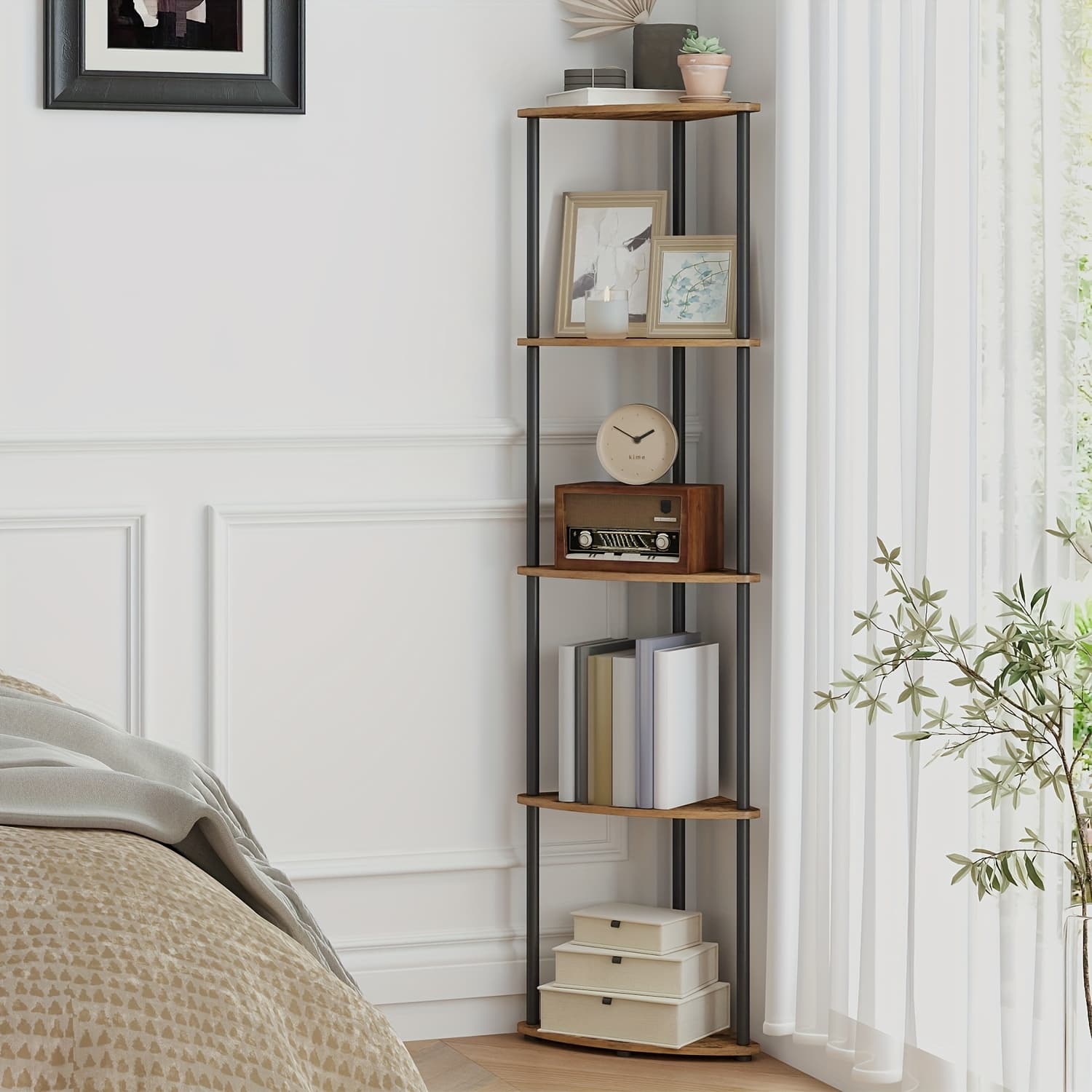 TEMU Corner Shelf, Toolless Assembly, 5-tier Corner Standing Shelf, Corner Shelf Stand, Living Room, Bedroom, Kitchen, 15 X 10.6 X 54.7 Inches, Corner Shelves