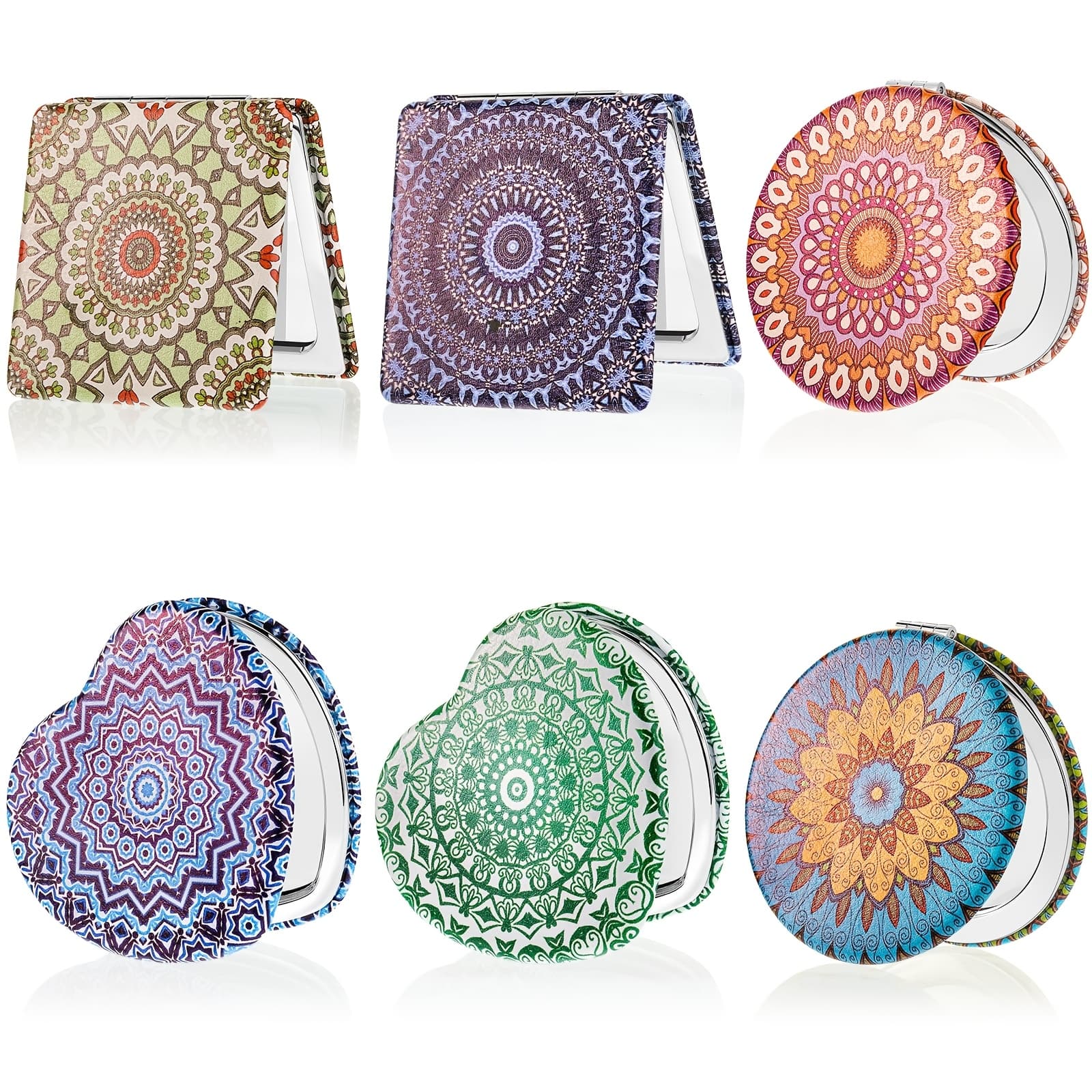 TEMU Set Of 6 Mini Mirrors In Different Shapes And Colors, Made Of, Featuring Double-sided Magnification, Compact And Foldable, Perfect For Makeup, Travel, Office Use, And Parties