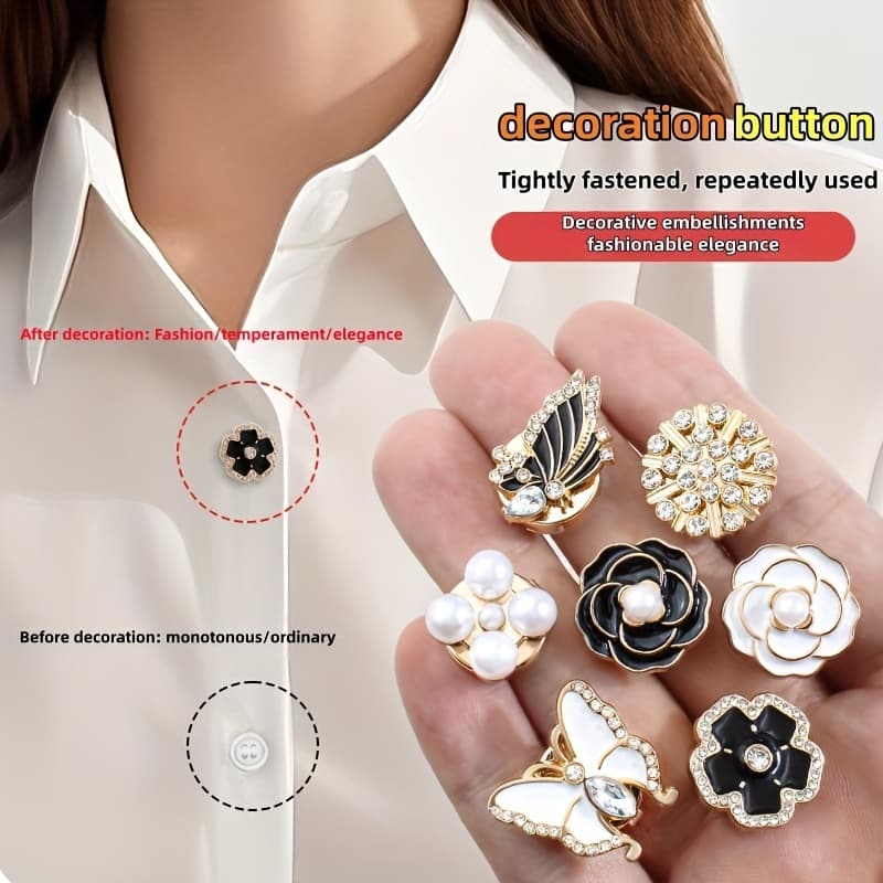 TEMU 7pcs Creative Decorative Shirt Button Set, Fashion Accent For Men And Women, Business Casual Formal Wear Accessories, Snowflake Alloy Buttons For All