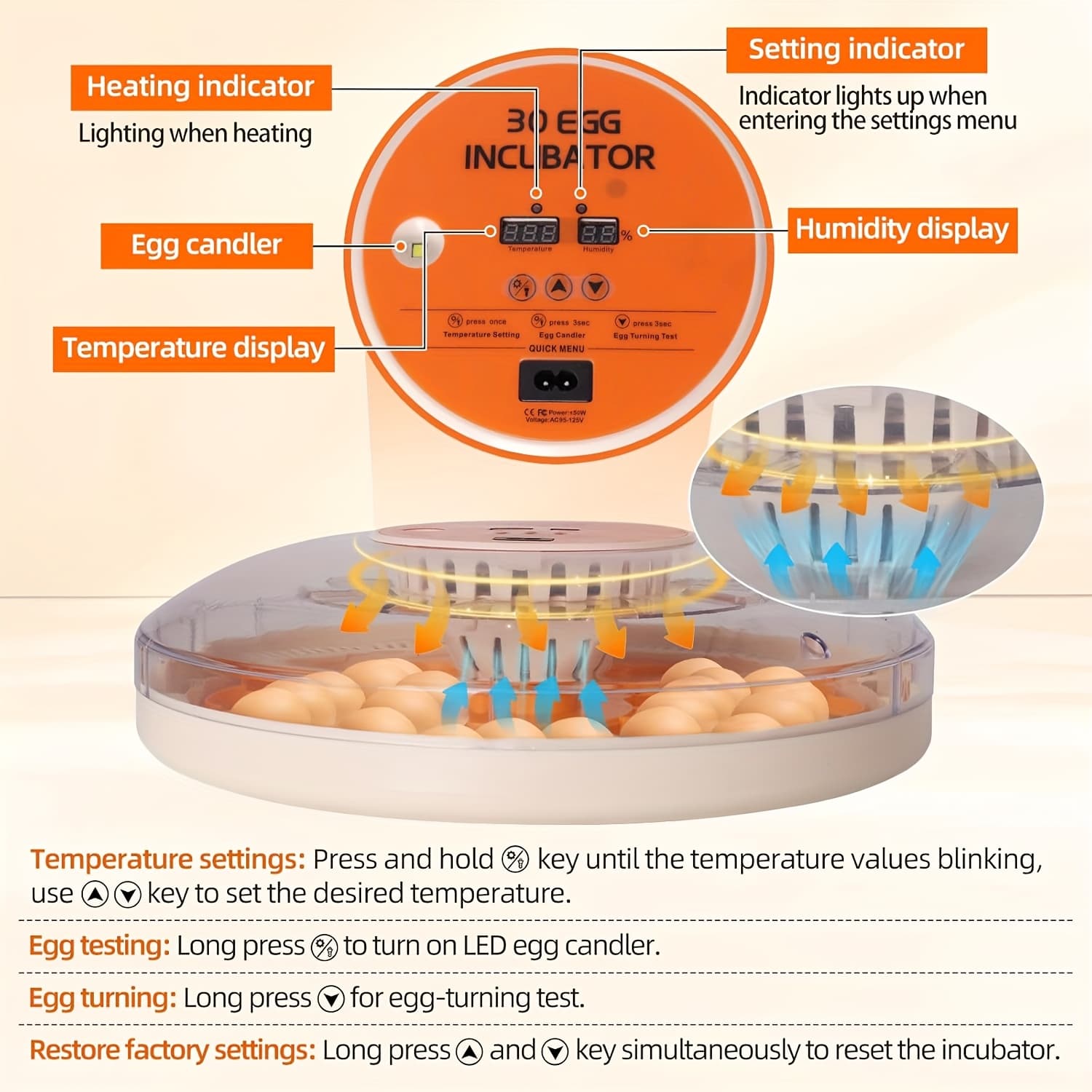 TEMU 30-60 Egg Incubators For Hatching Eggs-automatic Egg Turning And Humidity Control - Egg - Temperature & Humidity Display - 360°viewing To Hatch Quail, Chicken, Duck And Goose