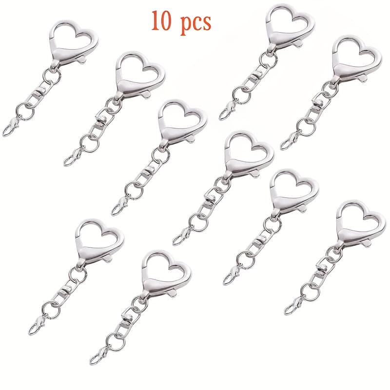 TEMU Pack Of 10 Stainless Keychain Clips - Heart Keyrings For Handbags, Sewing Crafts, Zips And Diy Projects - No Power Required!