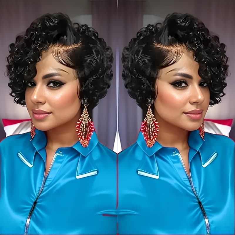 TEMU Elegant 13*4*1 Lace Curly Wave Cut Preplucked Lace Front Human Hair Wig For Women For Daily Wear & Cosplay & Parties & Music Festival & Christmas Party Wig