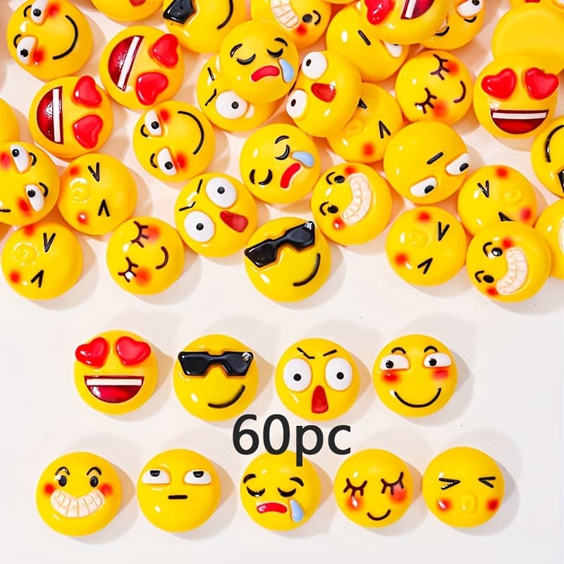 TEMU 30/60pcs Smile Face Flatback Resin Jewelry Accessory Colors Acrylic Cute Fun Beads Handmade For Jewelry Making Earring Necklace Diy Craft Supplies