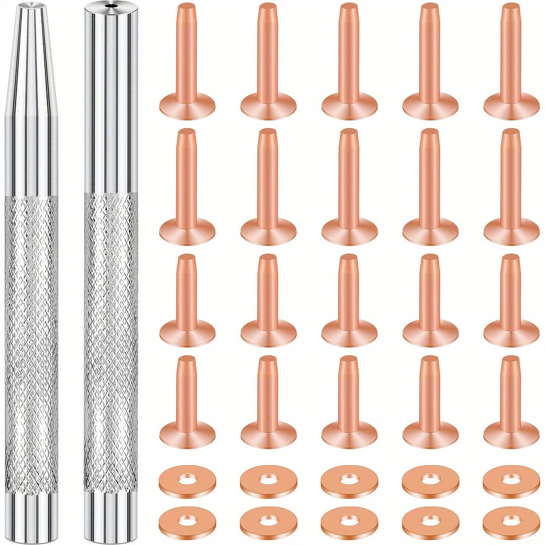 TEMU 22 Pack Copper Rivets And Burrs (14mm And 19mm) With 2pcs Punch Rivet Tool For Belts, Bags, Collars, Leather-crafting, Bracelets