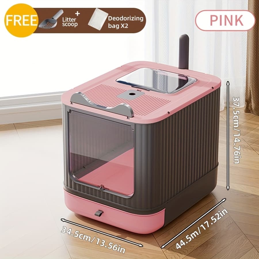 TEMU Large-capacity Cat Litter Box, Cat Litter Box With Tray And Scoop, Hygienic Pet Toilet Box, Odor Isolation, , Foldable Design, Litter With Scoop, Deodorizer Pack And Trash Bag