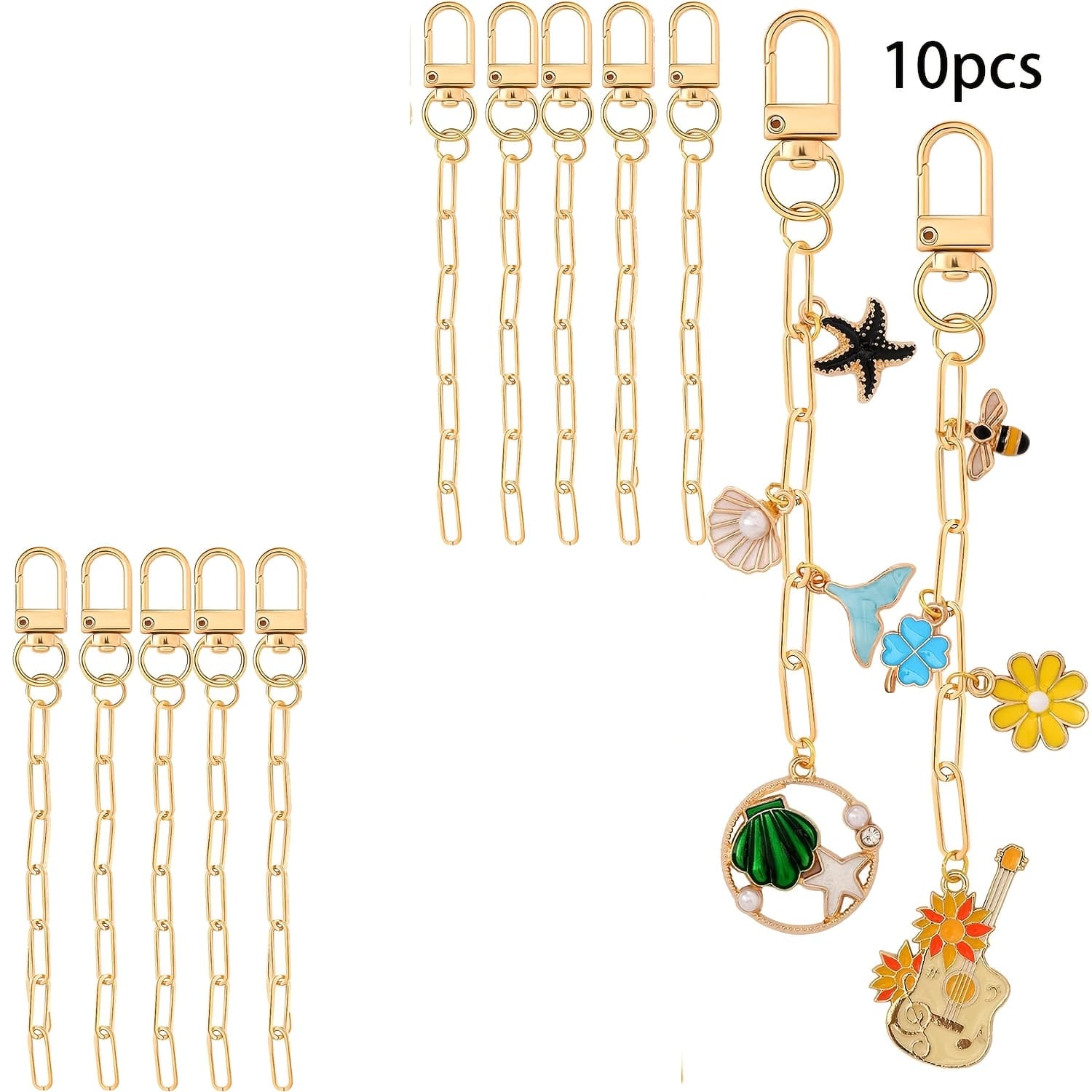 TEMU 10 Sets Of Keychain Making Kits, Keychain Straps, Rotating Spring Buckles, Lobster Buckles And Extension Chains, Bulk For Craft Supplies, Jewelry, Wallet Bags, Additions, Gifts 2 Colors