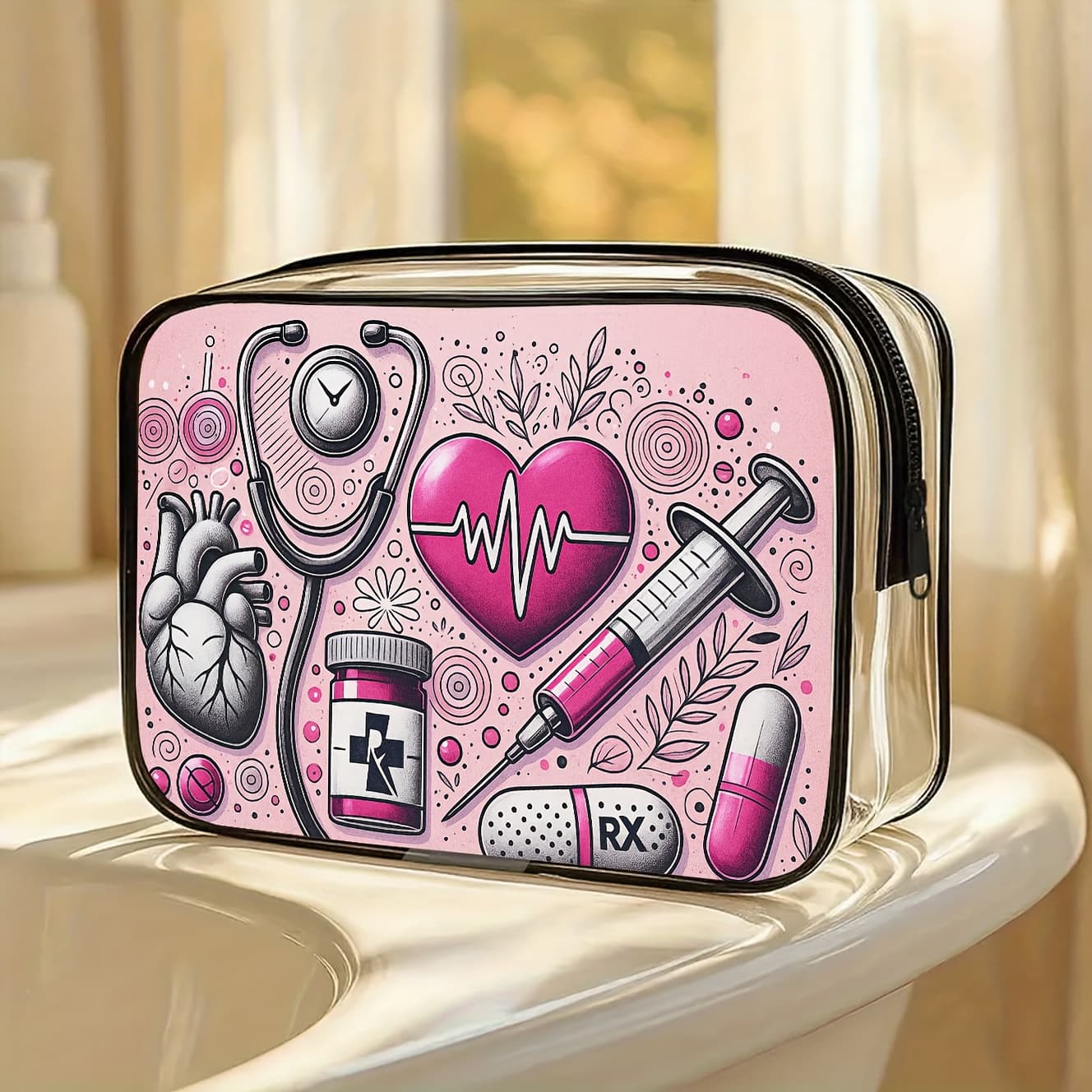 TEMU Makeup Bag With Zipper Closure - High- Toiletry Storage Pouch, Lightweight For Women And, Perfect As A Holiday Gift For Or - Portable And Easy To Organizer | Transparent Material