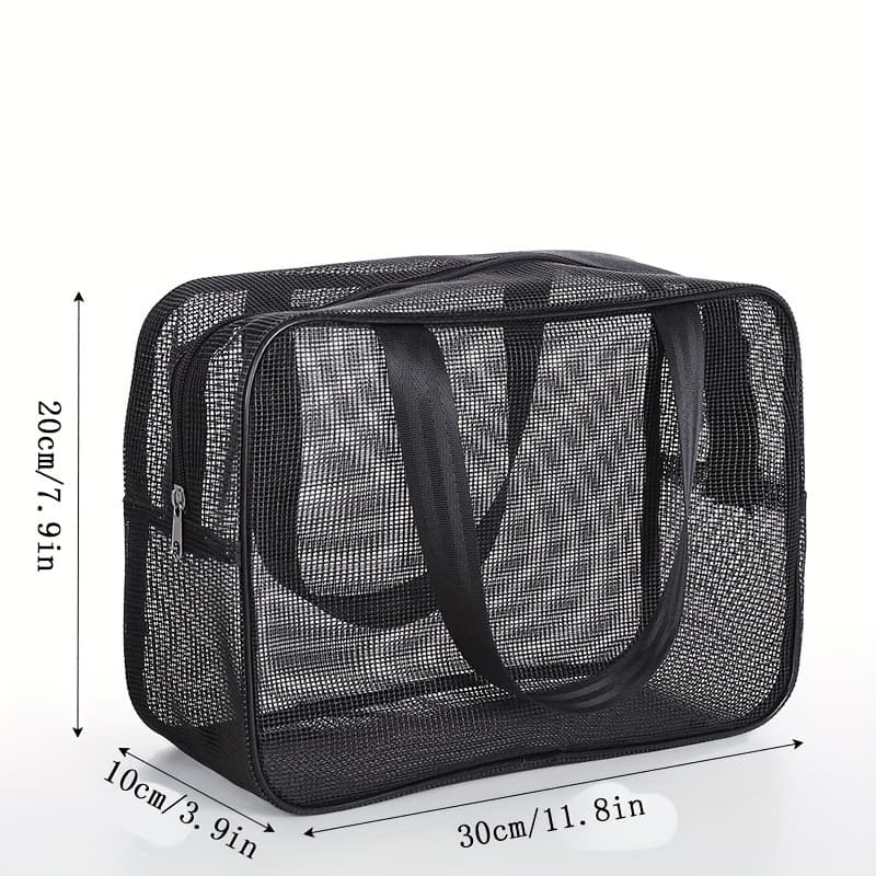 TEMU Mesh Men's Toiletry Bag Portable Hand-held Bath Storage Black Leak- Shower Bag