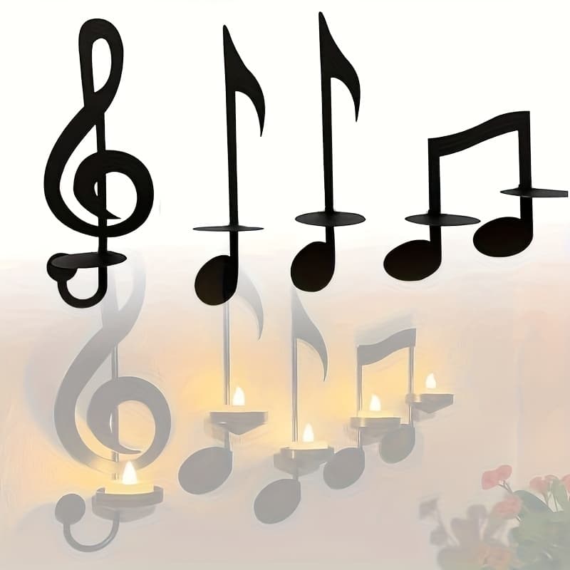 TEMU 4pcs Set Of Black Wall Lamps, Candles, Music Symbols, Wall Lamps, Candle Holders, Wall Mounted Candle Holders, Suitable For Wedding Porch, Courtyard, Path, Home Decoration
