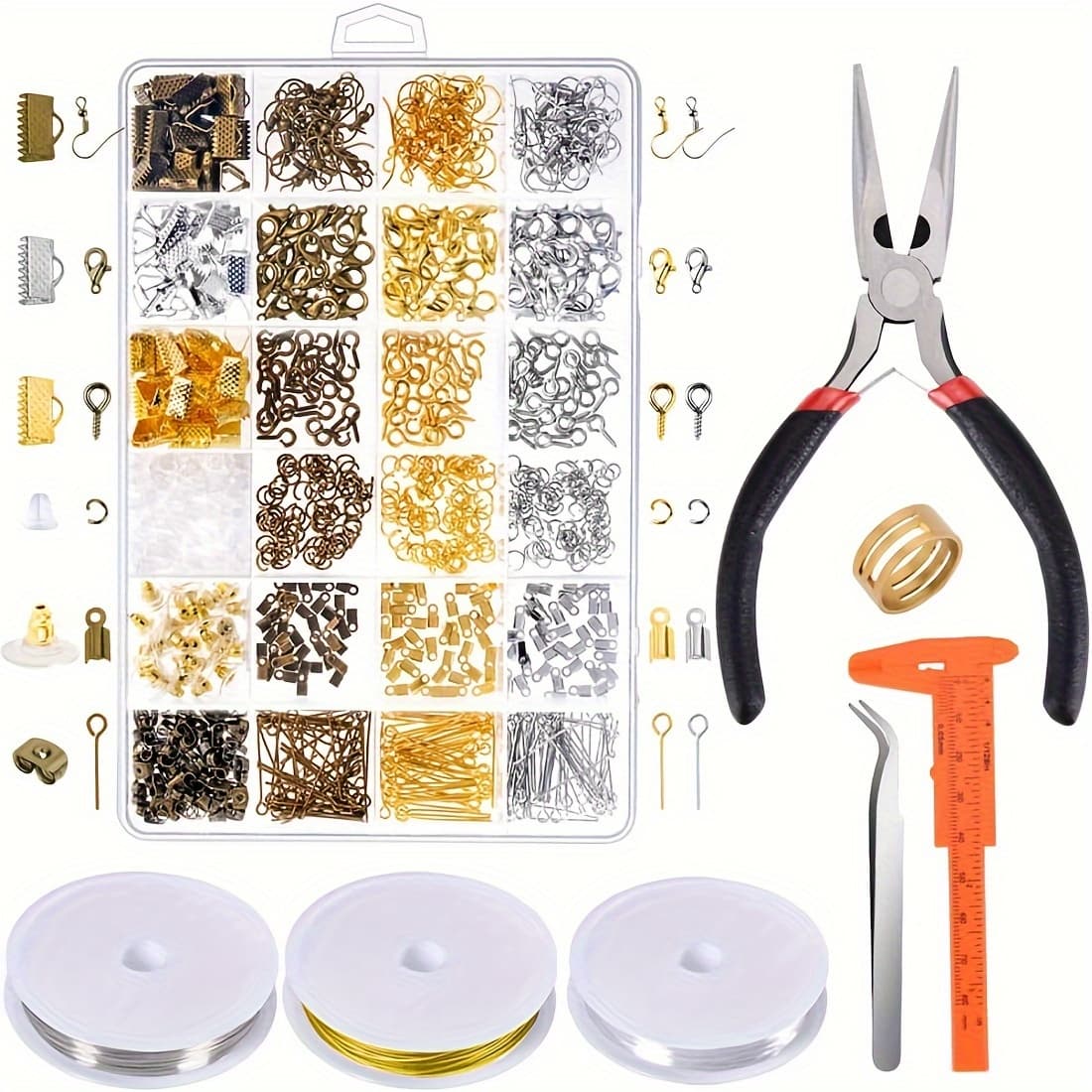 TEMU 1000pcs Jewelry Repair Kit, Pliers Tweezers Elastic Rope And Metal Accessories Suitable For Adults And Diy Beginners