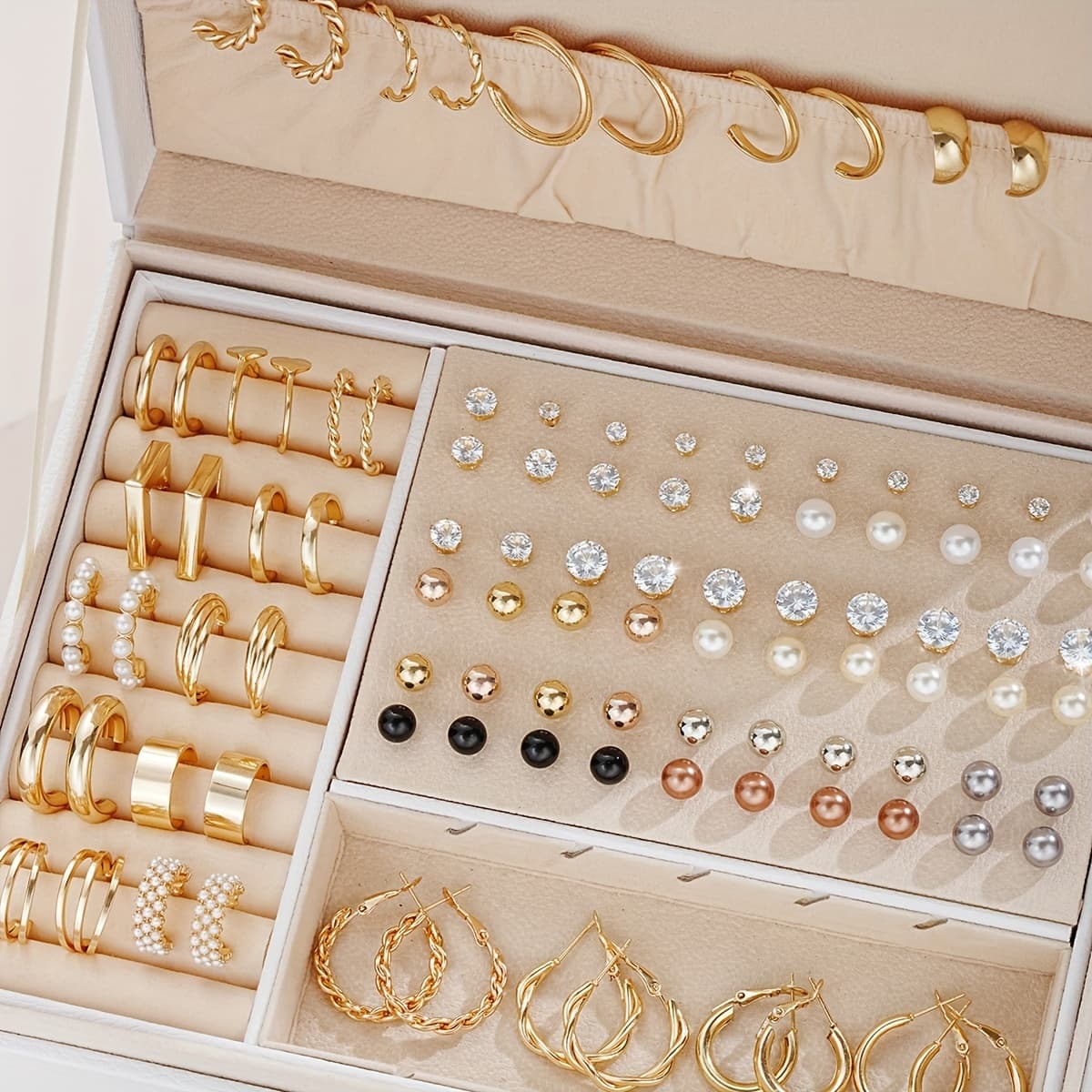 TEMU 108pcs Set Of Minimalist Geometric Twist Pearl Stud Earrings Women's Vacation Dating Gift Daily Matching Gift ()