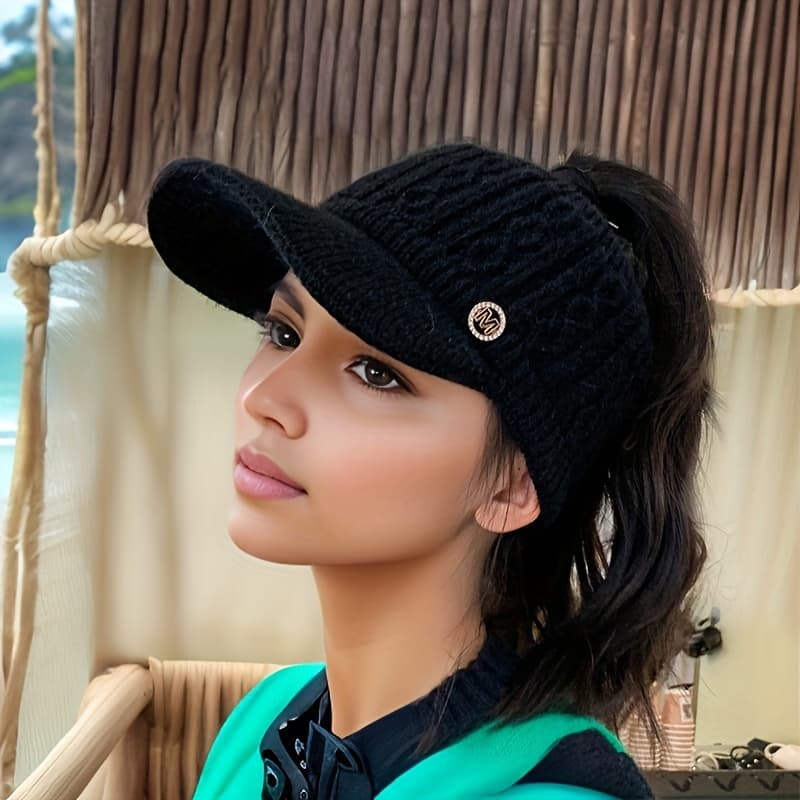 TEMU Ultra-comfortable Fleece-lined Ponytail Visor - Soft And Skin-friendly Women's Caps, Warm, Breathable And Stretchy Ear Caps For Autumn And Winter - Perfect For Outdoor Activities And Casual Wear