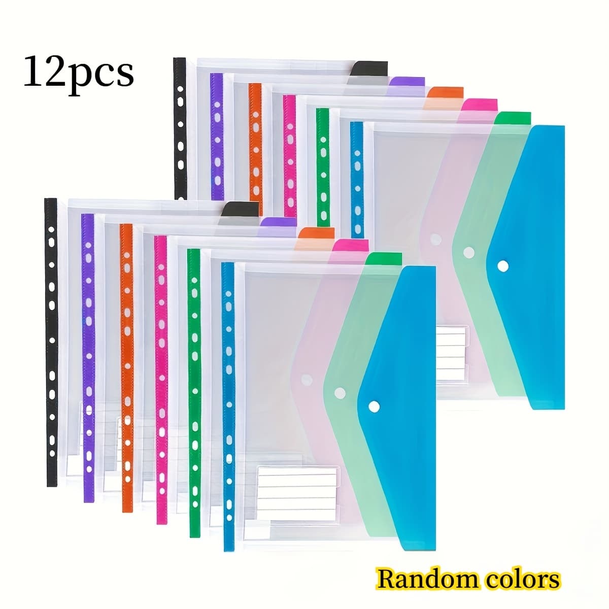 TEMU 12-pack A4 Expanding File Folders, Plastic Document Organizer With Snap Closure And Label Holder, Random Color Stationery Supplies For School, Office And Home Use