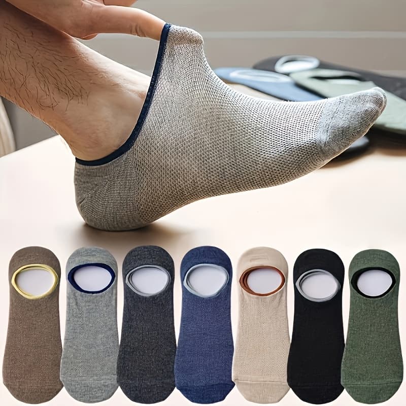 TEMU 7 Pairs Of /summer Breathable, Sweat-absorbing, Simple, Versatile, Solid-color, Soft, Comfortable, Unisex Mesh No-show Socks. Suitable For Casual And Business Shoes
