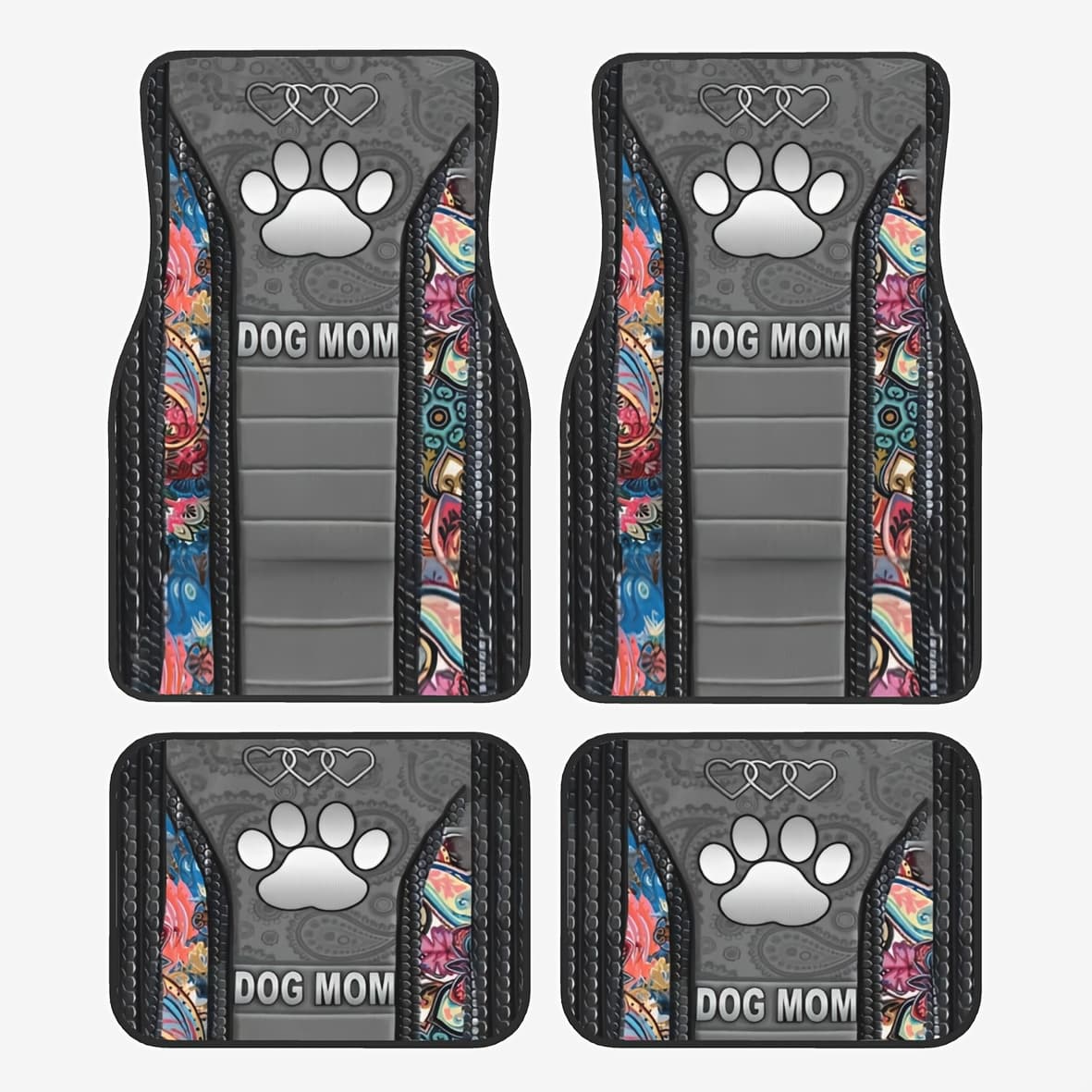 TEMU 4pcs Paw Print Pattern Car Floor Mat, Suitable For Most Car Front And Rear Seat Carpets, Car Interior Protection Decoration - For Parents. Perfect Gift For Lovers