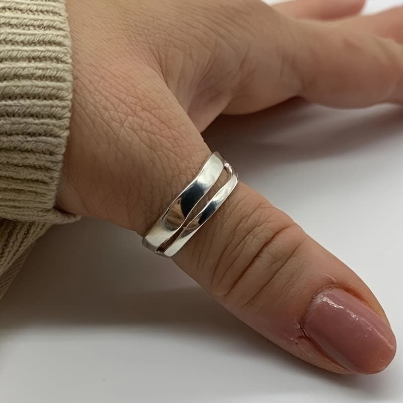 TEMU 1pc 925 Silver Plated Double Heavy Stackable Adjustable Ring, Thumb Ring, Women's Jewelry, Layered Band Ring, For Her Gift
