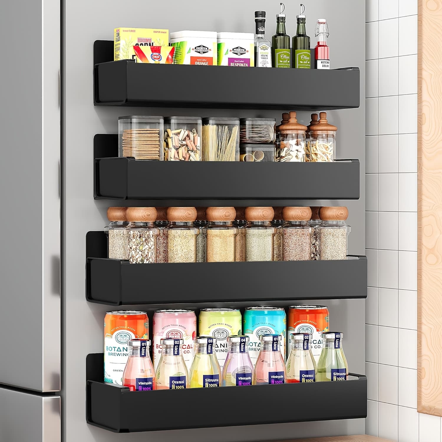 TEMU 2/4 Movable Metal Refrigerator Magnetic Storage Rack, Kitchen Bathroom Storage Box, Space-saving Multi-functional Organizer, Simple .