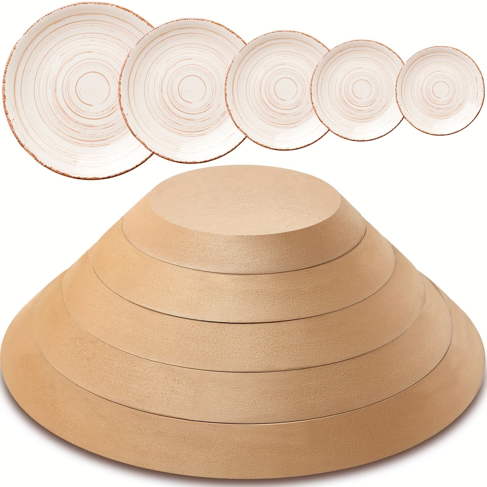 TEMU 5pcs Ceramic Pottery Molds | Round Molds For Clay, Handbuilding Tools By Outus, Includes 5 Sizes For Dish And Plate Creation