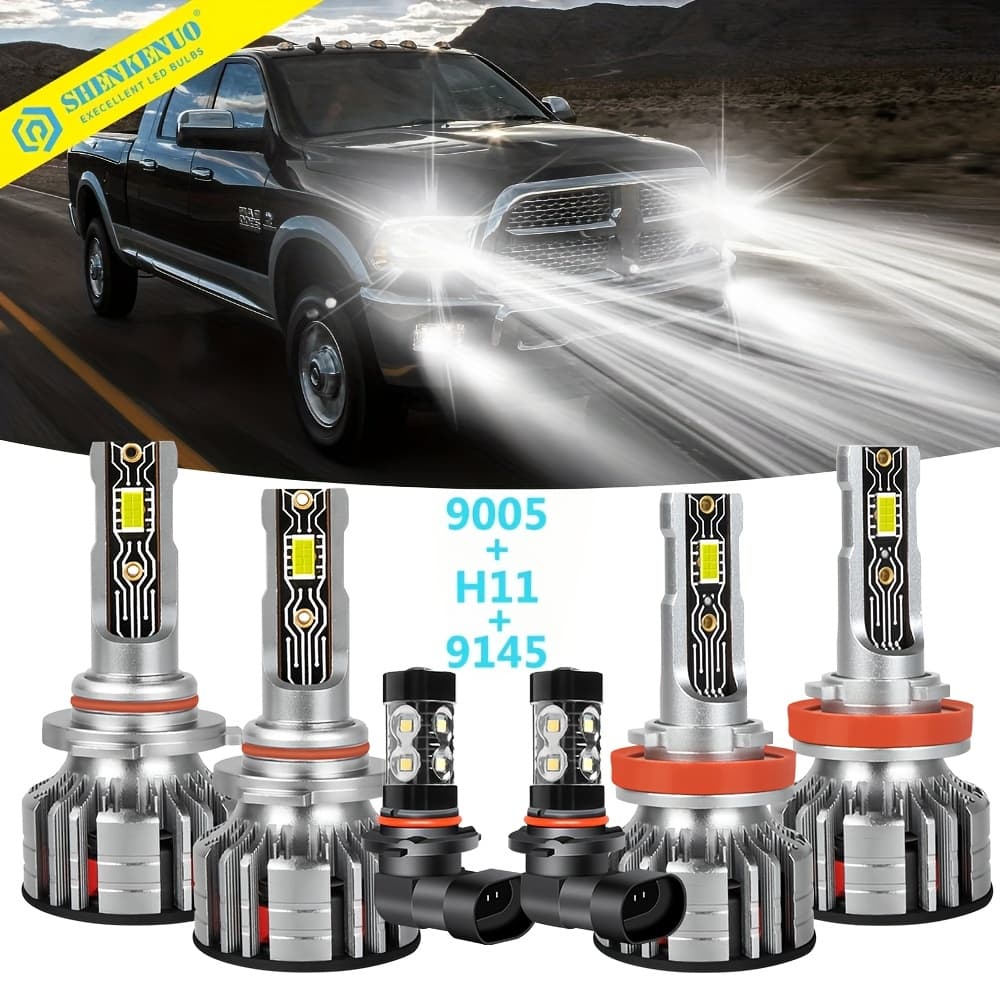 TEMU For For 1500 2500 3500 4500 5500 2009-2018 6pcs Led Headlight Fog Light Bulbs Combo Super Plug And Play, Without Battery