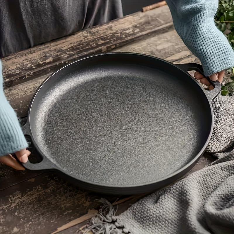 TEMU 1pc Cast Iron Grill Pan, Pre- 11.02 Inch With Dual Large Loop Handles, Durable And -heating, For Oven, Stovetop, Grill Or Campfires, Kitchen Gadgets For Outdoor Cooking, Durable, -heating