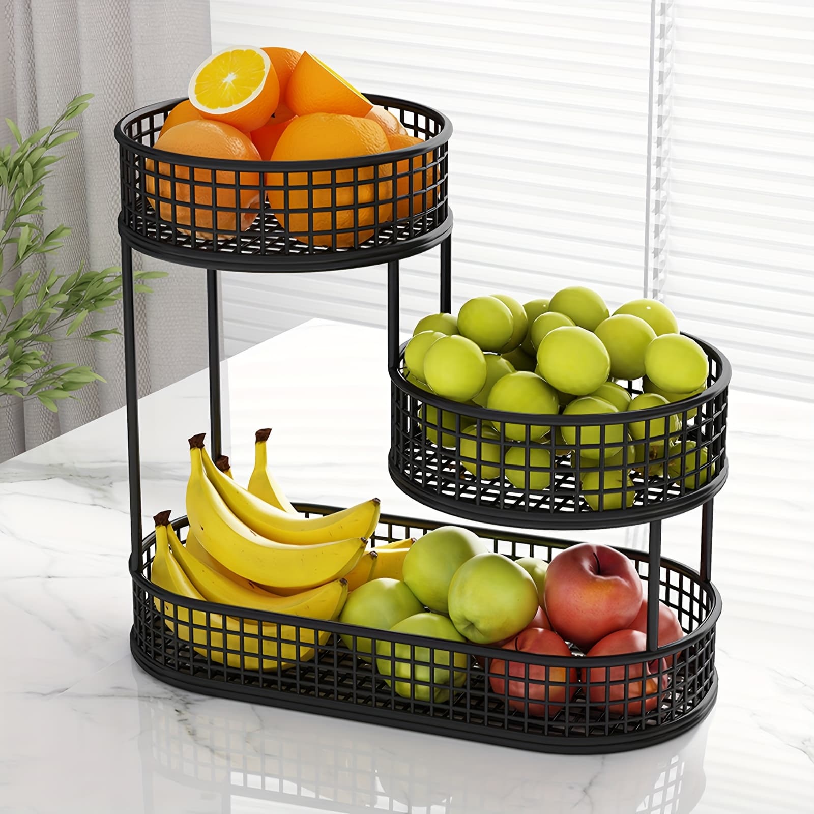 TEMU Elegant 3-tier Metal Fruit Basket, Snack And Vegetable Organizer - Multi-functional Snack And Fruit Rack, Durable Material, Suitable For Living Room, Coffee Table, Kitchen, Dining Room
