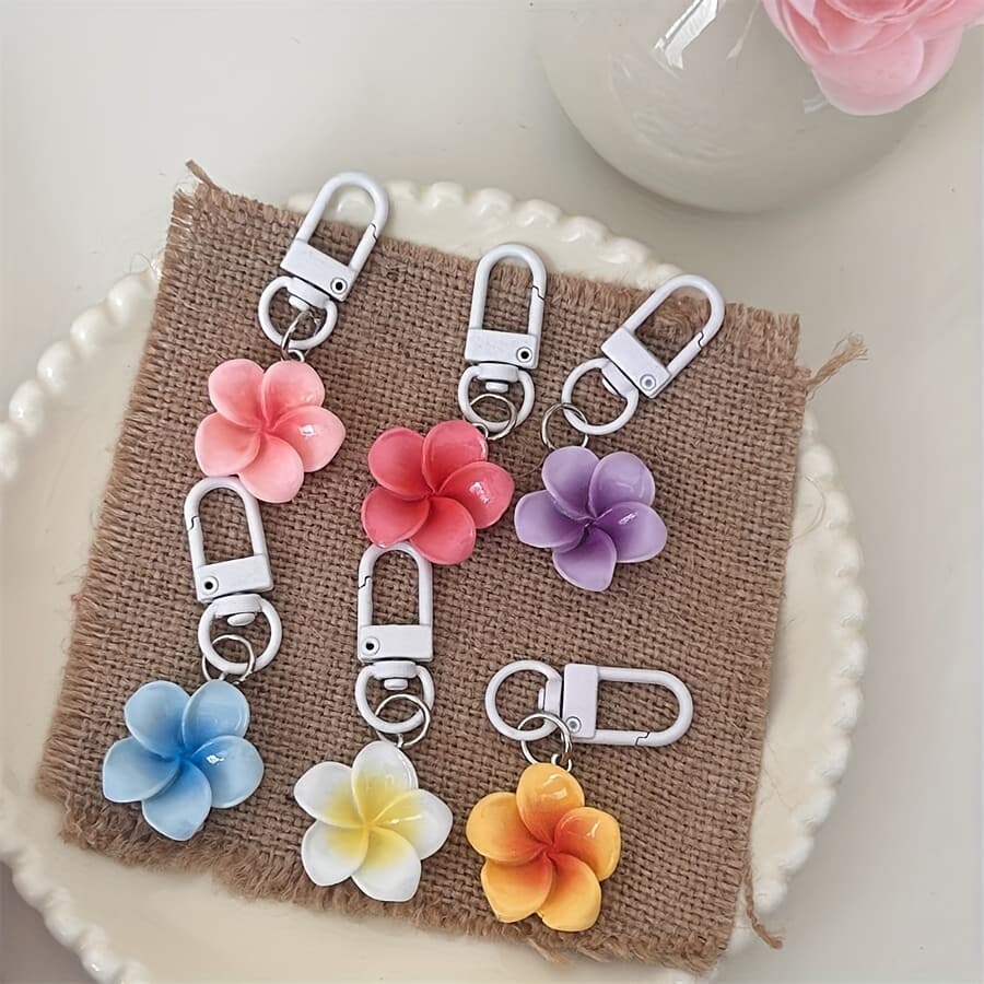 TEMU [6pcs Set] Glossy Simulation Gradient Color Flower Keychain Cute Student Schoolbag Pendant Couple Best Friend Gift Ornament