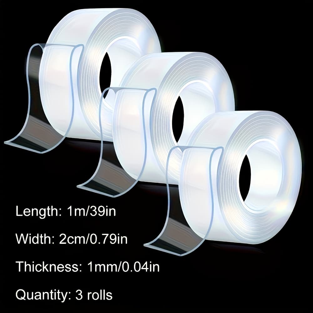 TEMU 3pc Nano Double-sided Tape With Strong - Reusable, Traceless, And Washable - Suitable For Home, Office, And Car