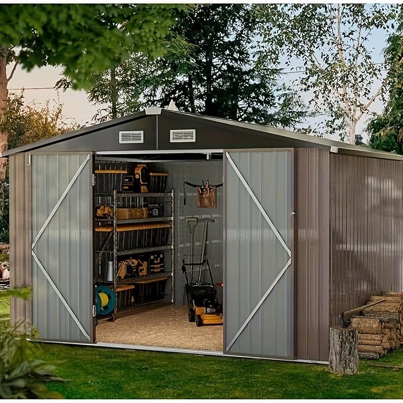 TEMU 10 Ft. W X 7.5 Ft. D Outdoor Metal Shed With Vents And Lockable Doors 80 Sq. Ft