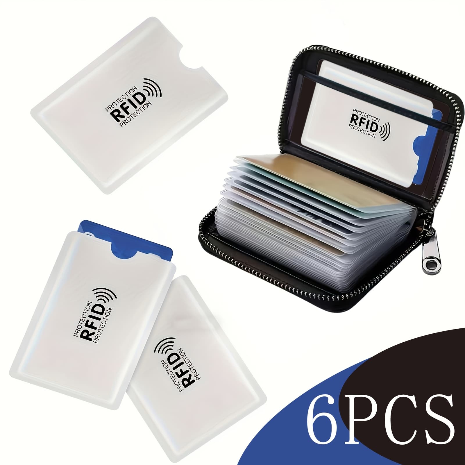 TEMU 6pcs Rfid Blocking Wallet With Rfid Sleeves For Men - Card Holder With Multiple Compartments, Secure Travel Id Organizer, Space For 20+ Cards & Cash, Durable , , Metallic Clip Pendant