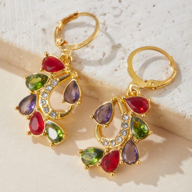 TEMU 1 Pair Elegant Colorful Shiny Synthetic Zirconia Decor Dangle Earrings Jewelry Daily Wear Additions