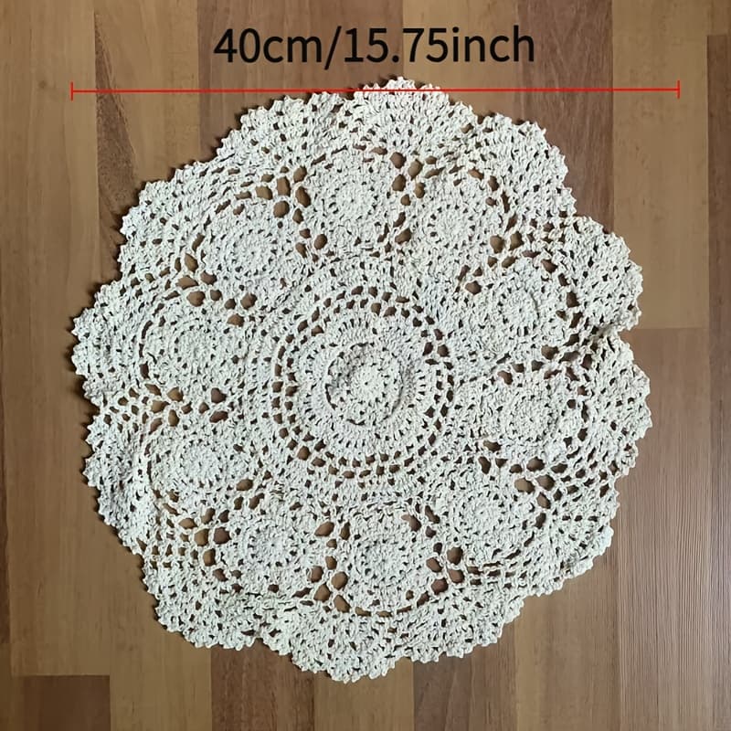 TEMU Handmade Crocheted Hollow Round Table Mat | European Fabric, Polyester Dining Tablecloth