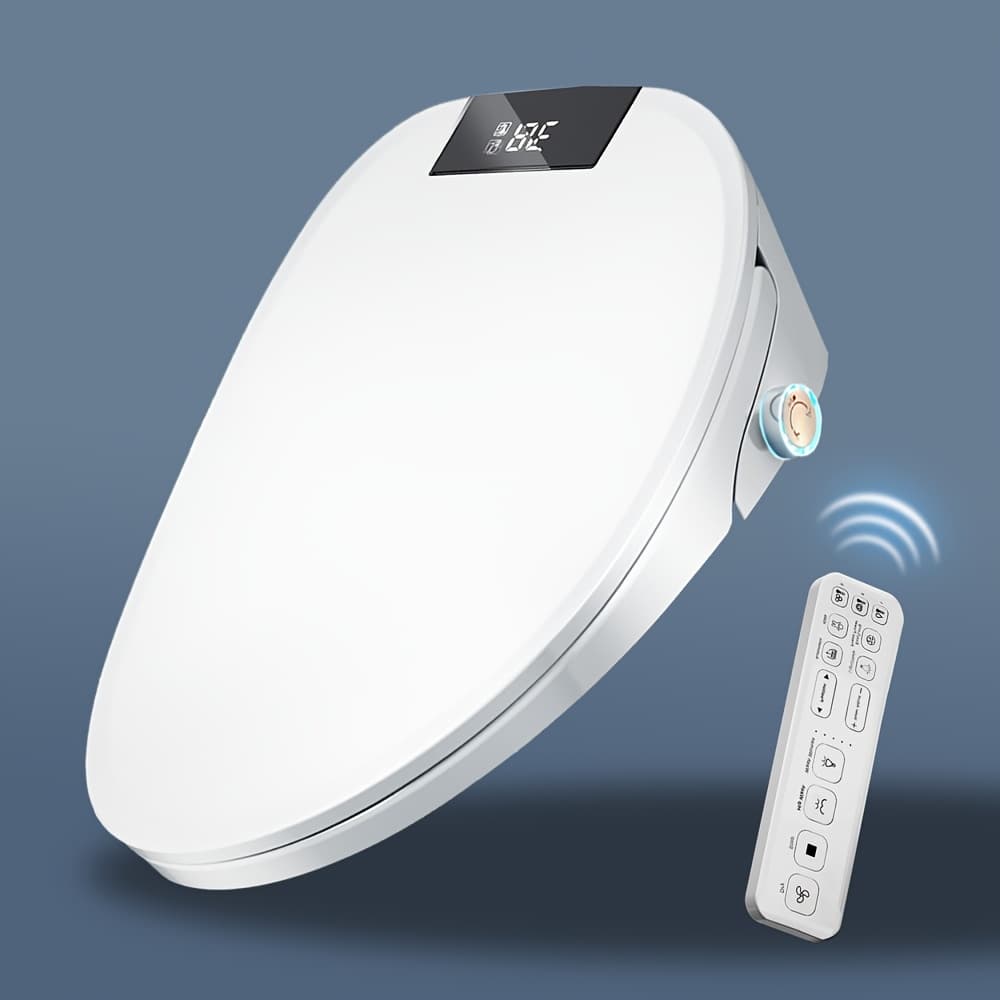 TEMU Bidet Toilet Seat With Warm Water, Air Dryer, Heated Seat, Led Light, , Wireless Remote, Stainless Steel Nozzle, Sittable Lid