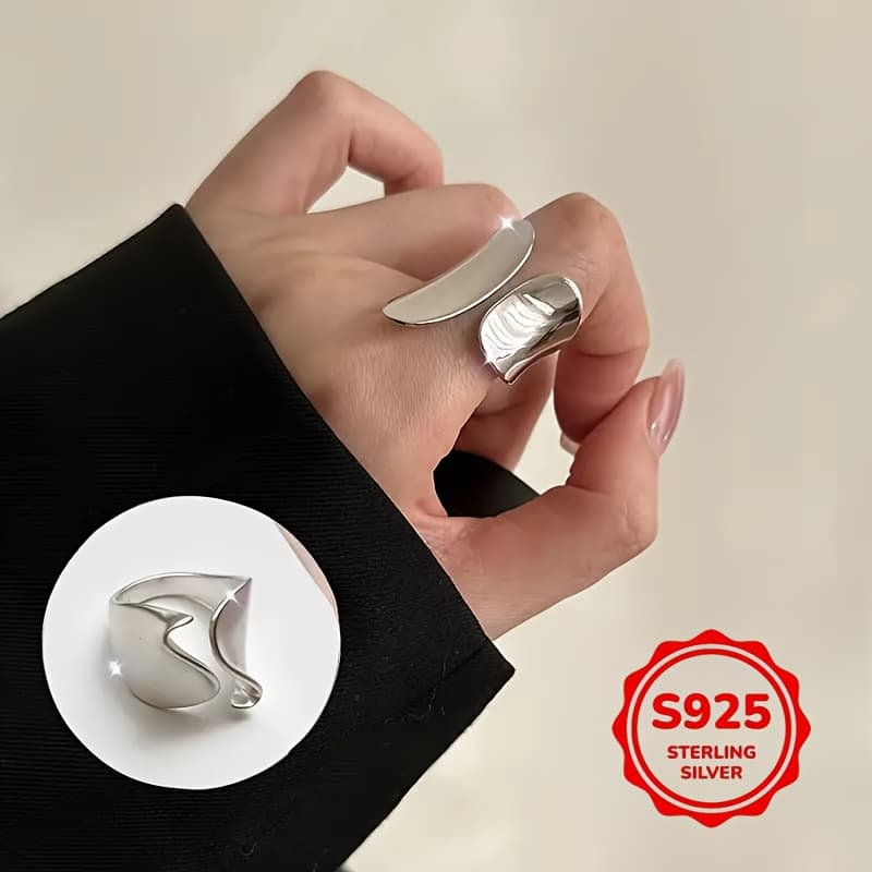TEMU Thick Silvery Rings, Adjustable Geometric Rings, Open Rings, Birthday Gifts For Women, Gifts
