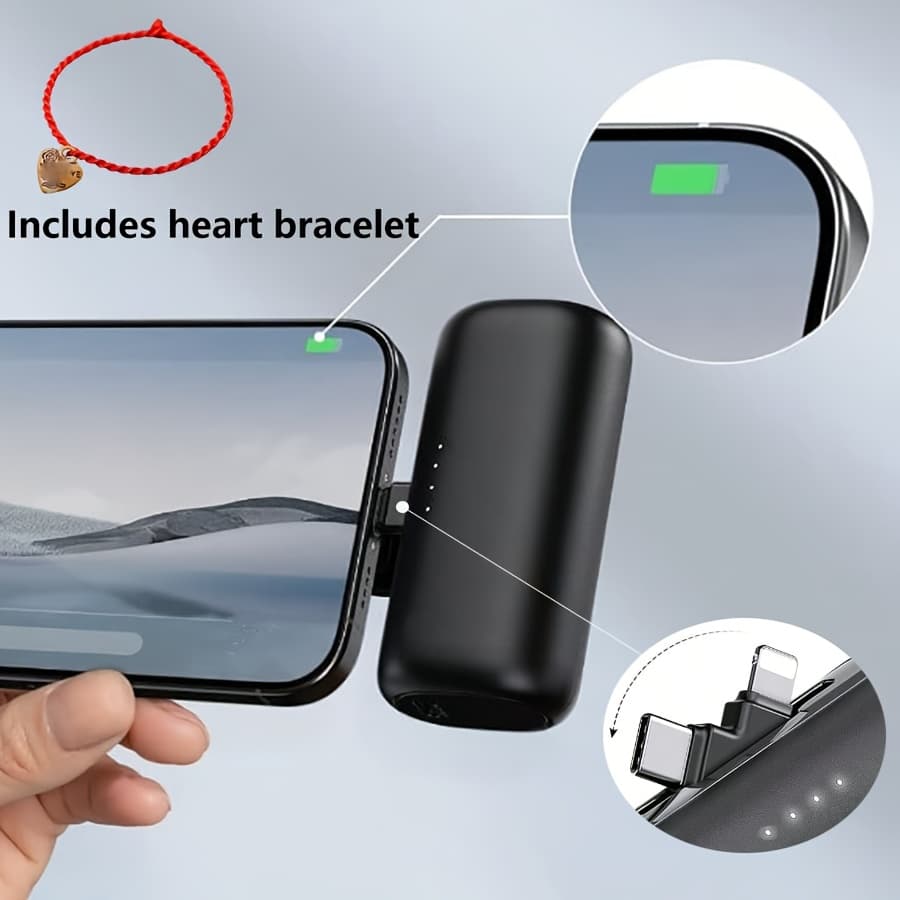 TEMU Iphone Portable Charger With 2-in-1 Connector, 5000mah Small Power Bank, Compatible With Iphone 16/ 15/ 14/ 13/ 12/ 11 Series, / For