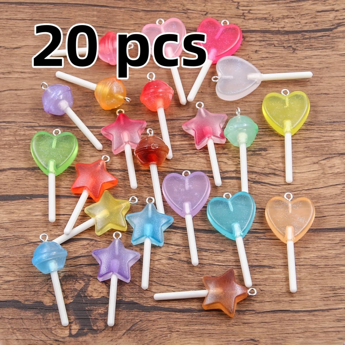 TEMU 20pcs Creative Colored Heart-shaped, Circular, Star Shaped Lollipop Resin Pendant, Mixed Styles, Simulated Candy Earrings Necklace , Chain Ornaments, Pendants