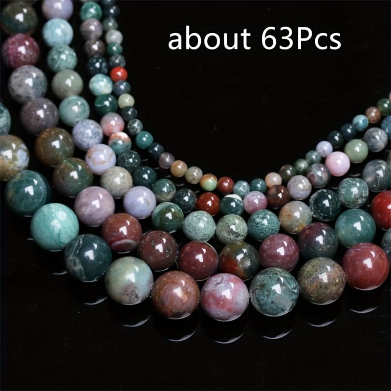 TEMU A String 4-10mm Indian Agate Round Beads, Stone Loose Beads Additions, Jewelry, Bead Making, Fashionable Bracelets, Necklaces, Earrings, Handmade Gifts