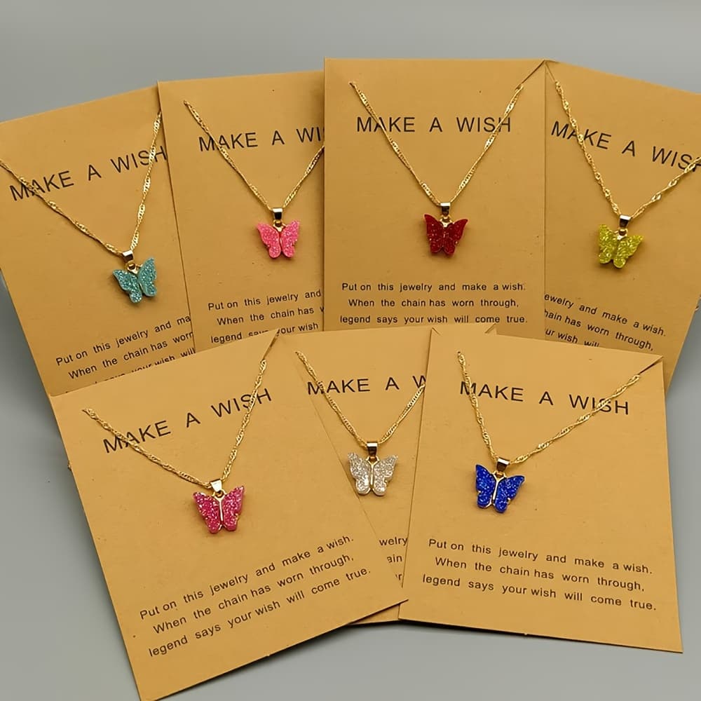 TEMU 7pcs Set Necklace Set Friendship Pendant Necklace Stylish Colorful Pendant Necklace Set Fashion Stacking Pendant Necklace Mini Size Necklace For