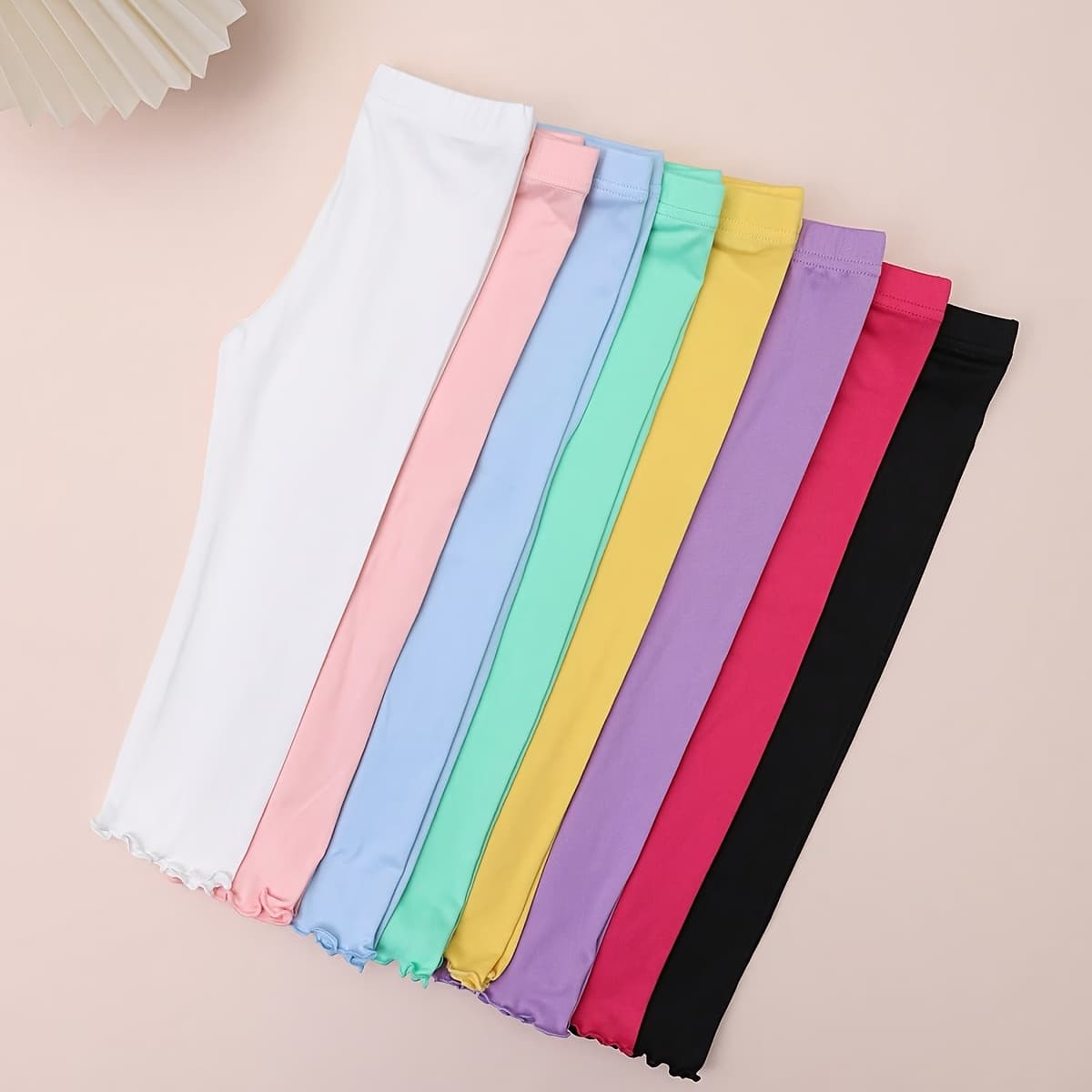 TEMU 8pcs Girls' Colorful Candy-colored Crop Ruffle Leggings, Thin Style, Suitable For Layers
