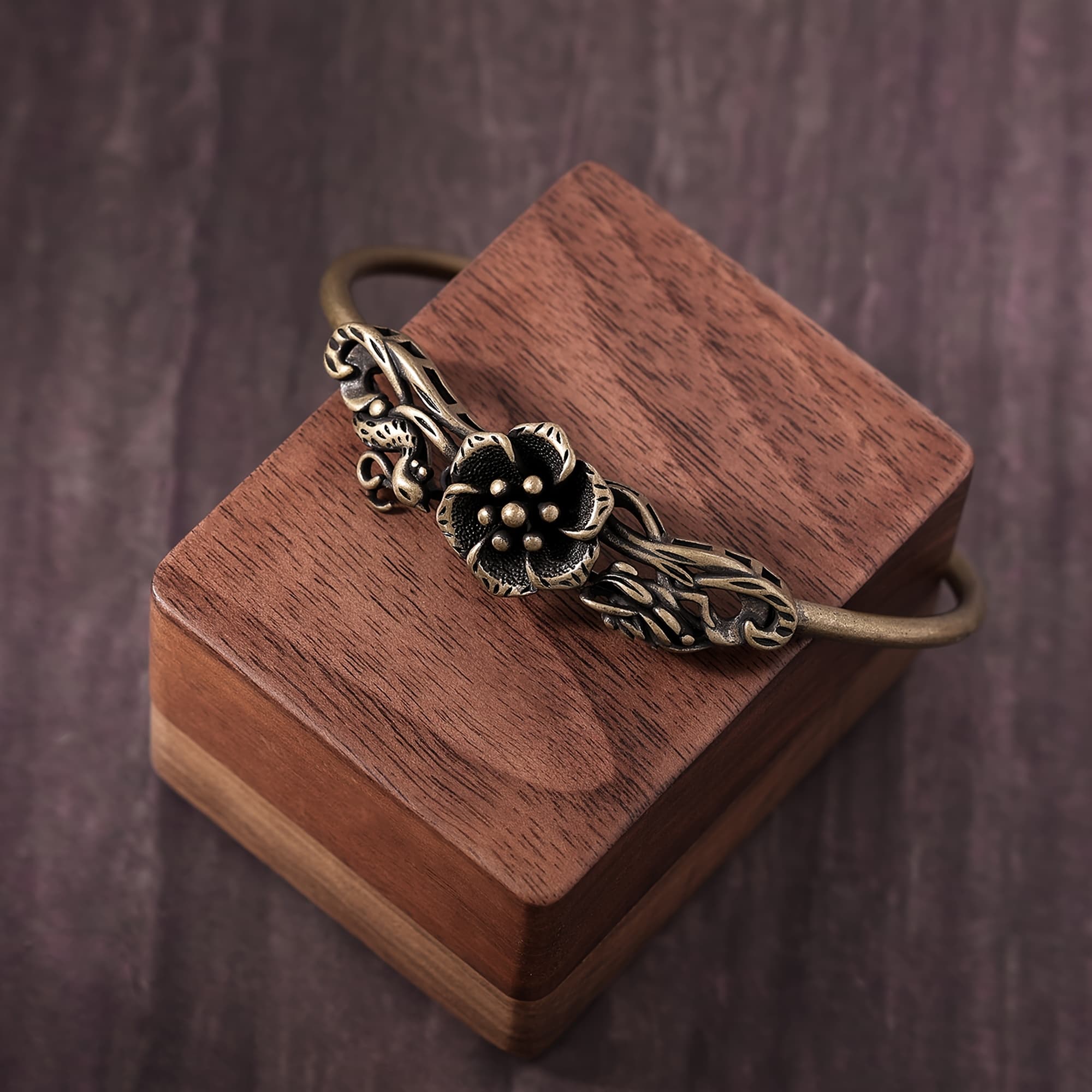 TEMU 1pc Retro Distressed Bracelet, Double-sided Pattern Open Bracelet, Distressed Copper Bracelet
