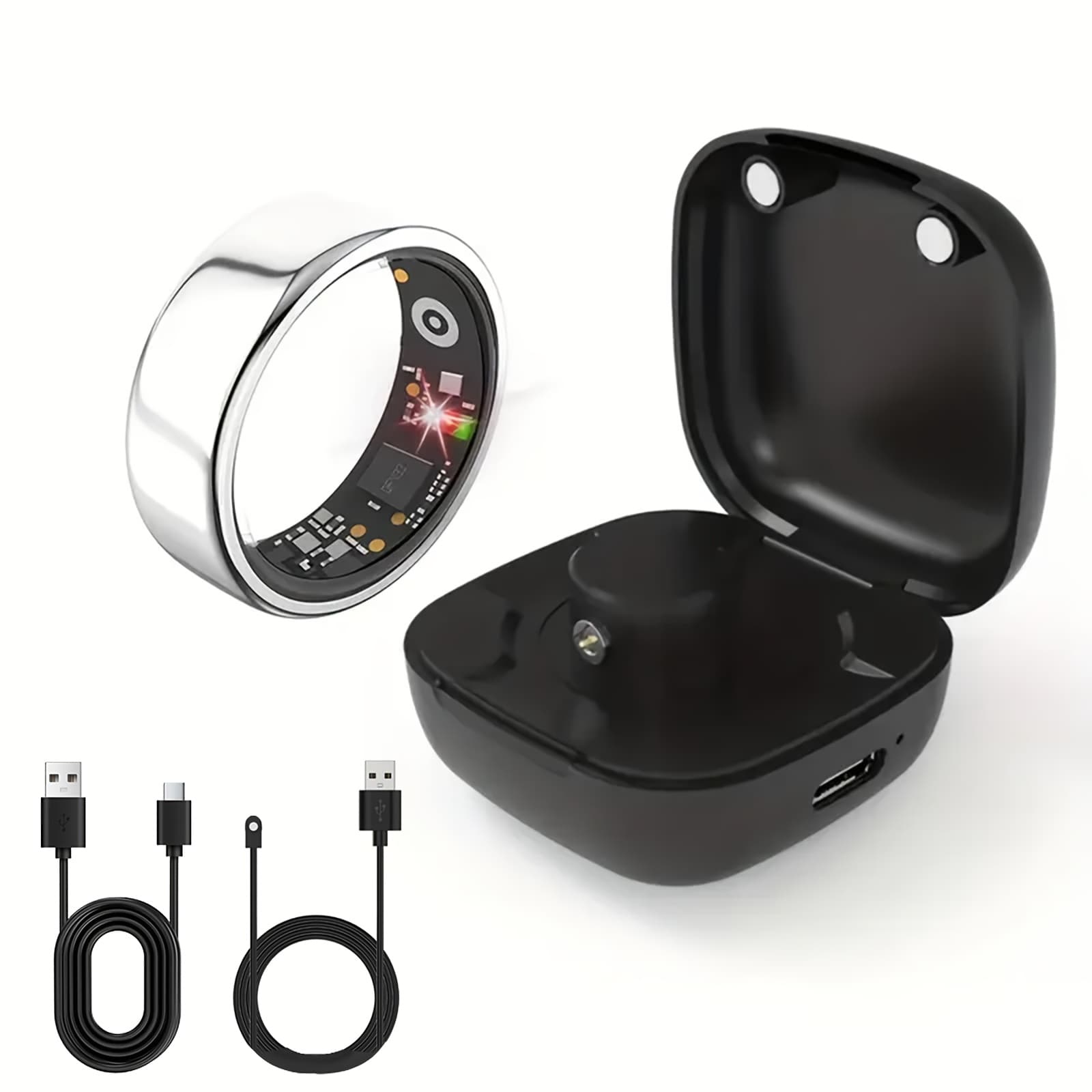 TEMU New Smart Ring With Charging Compartment, Fitness, Steps, Distance, , Sleep, Exercise, Compatible With Iphone And , Usb Charging, Ideal Valentine's Day/christmas/new Year Gift