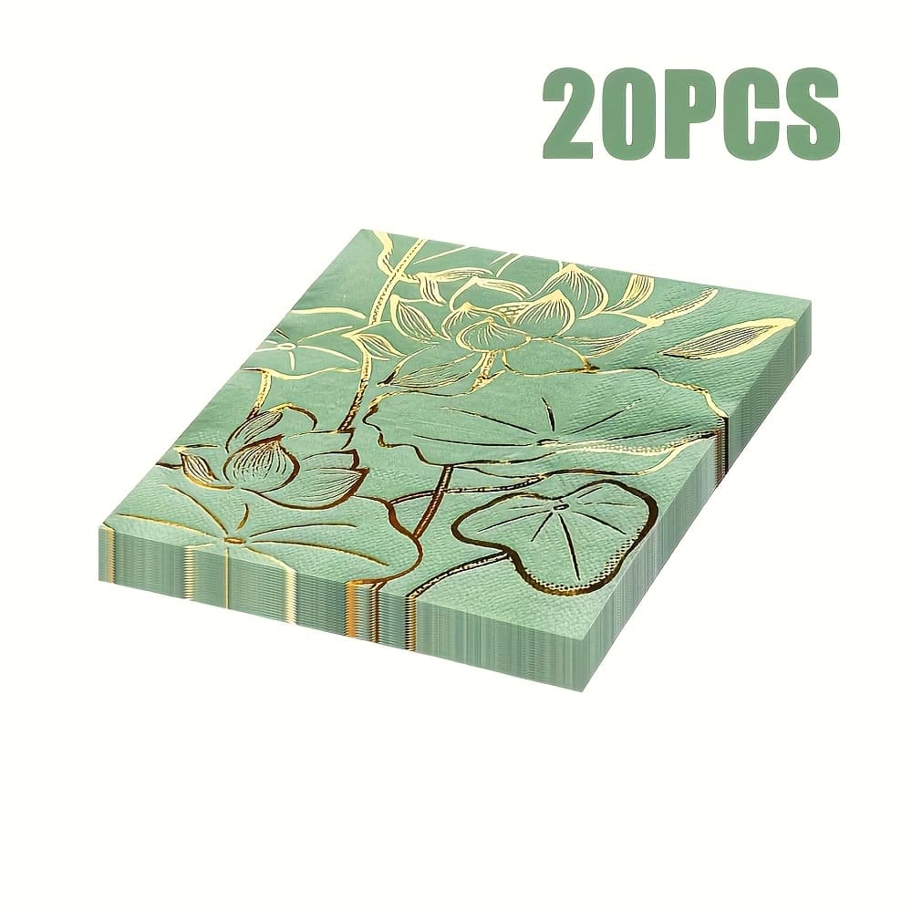 TEMU 20/40/60pcs Retro For Lotus Napkins Disposable Golden Stamping Napkins Restaurant Party Napkins 13*13inch