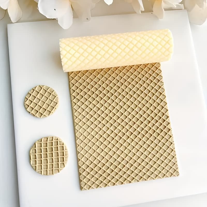 TEMU 1pc Grid Texture Clay Seamless Texture Roller, Three-dimensional Grid Texture Clay Cutter, Diy Creative Decorative Earrings Brooch Pendant, Clay Making Mold