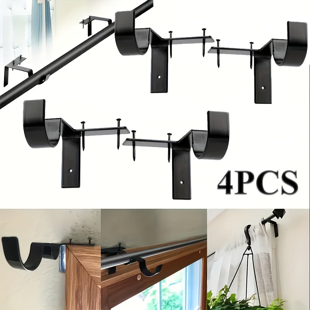 TEMU Set Of 4 Curtain Rod Supports, Rod Holders, Double Rod Brackets