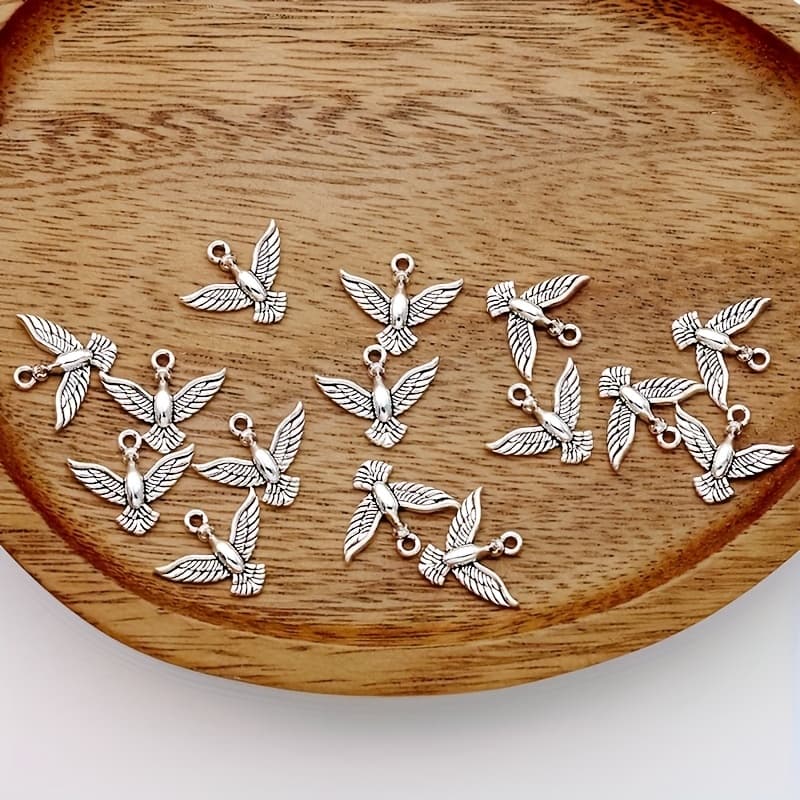 TEMU 15pcs Bird Mary Charm Alloy Bird Ancient Silvery Tibetan Silvery Making Bracelet Diy Earrings Necklace Bird Pendant Handmade