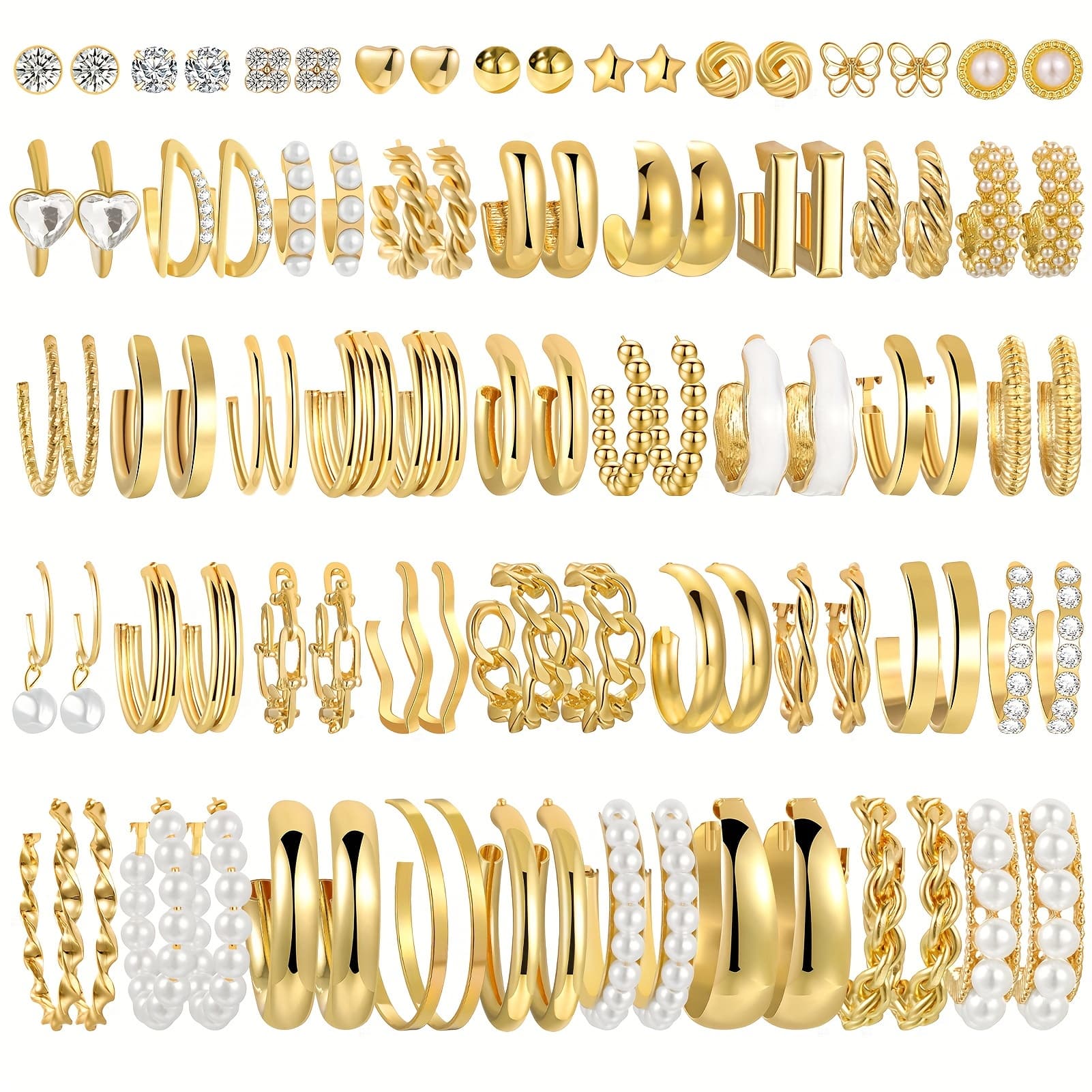 TEMU 90pcs Summer Simple Pearl Love Earrings Earring Set Ladies Vacation Dating Gift Daily Match